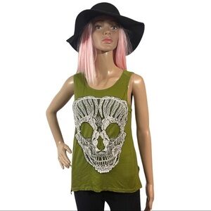 Olsenboye Green and white skull tank top